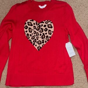 Time and Tru Red Sweater with Leopard Heart